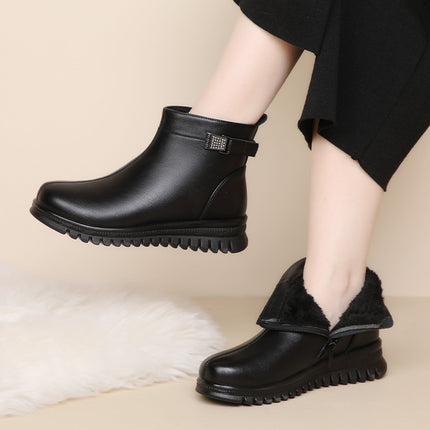 Mother Shoes Fleece-lined Middle-aged Winter Shoes Winter Cotton Shoes Autumn and Winter Non-slip Warm Middle-aged and Elderly Women's Shoes Leather Shoes Elderly Ankle Boots