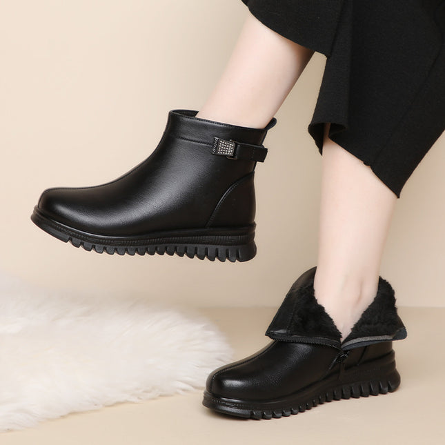 Mother Shoes Fleece-lined Middle-aged Winter Shoes Winter Cotton Shoes Autumn and Winter Non-slip Warm Middle-aged and Elderly Women's Shoes Leather Shoes Elderly Ankle Boots