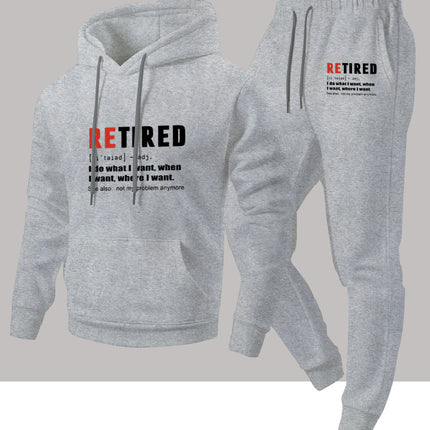 Autumn and Winter Men's Letter Heat-Printed Hooded Sweatshirt and Sweatpants Set, Trendy Loose Casual Sports Two-Piece Set