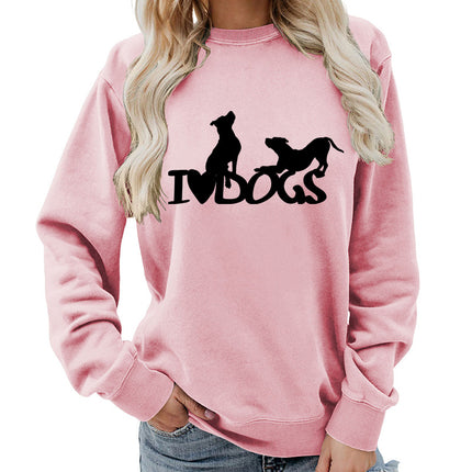 I dogs dog printed crew neck women's top vests foreign trade supply autumn and winter coat casual loose European size span
