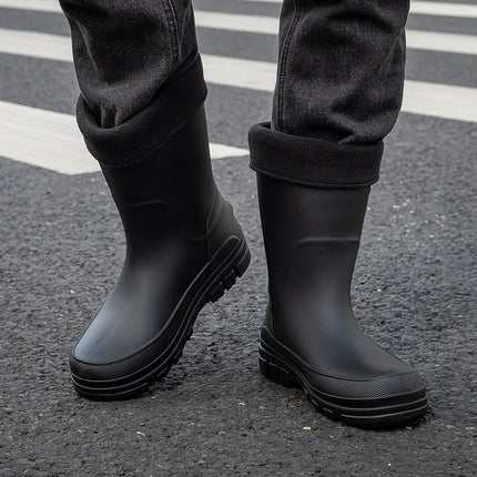 Cross-border Fashion PVC Casual Fashion Short Barrel Rain Boots Men's Waterproof Winter Cotton-added Adult Non-slip Men's Water Shoes