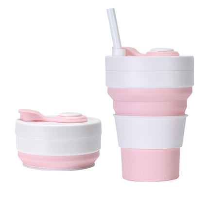 Cross-border folding cup outdoor travel convenient straw folding cup Silicone Collapsible Cup