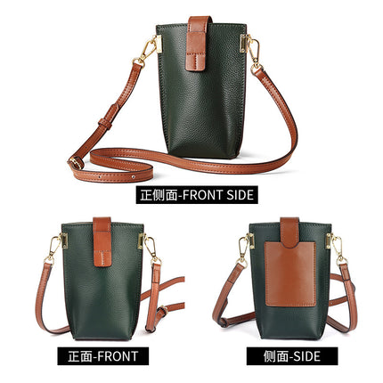 Top Layer Cowhide New Simple Mobile Phone Bag Crossbody Women's Contrast Color Shoulder Bag Women's High-grade Genuine Leather Crossbody Bag
