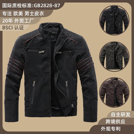 Factory Direct Sale Men's Autumn and Winter Suede Leather Jacket Fashion Slim Brushed Pu Motorcycle Trendy Brand Slim Coat