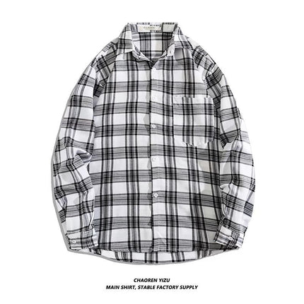 Letter printed plaid shirt men's spring and summer fast hand online celebrity same slim-fit long sleeve shirt thin coat fashion