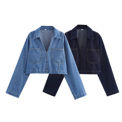 Cross-border new products 2024 European and American style women's foreign trade wholesale ZRA in stock design short Denim shirt