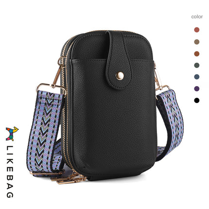 Cross-border New Multi-layer Mobile Phone Bag Card Bag Ethnic Style Characteristic Ribbon PU Small Bag Casual All-match Crossbody Bag for Women