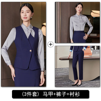High-End Professional Suit Women's Long-Sleeved New Vest Skirt Bank Manager Business Formal Wear Hotel Front Desk Work Clothes