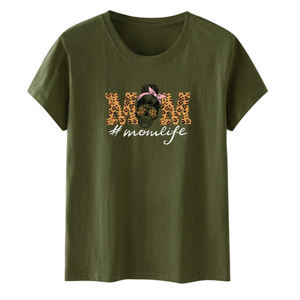 Amazon momlife Skull Leopard Print Sunglasses Mother's Day Gift Letter Print Casual Short Sleeve T-Shirt Women