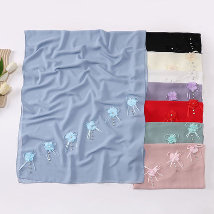 Cross-border Malaysia Scarf Ouruo Wind Nail Rhinestone Flower Chiffon Scarf Solid Color Turban Scarf Women Wholesale
