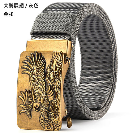 Canvas Belt Men's Toothless Automatic Buckle Middle-aged and Young People's Long plus size Business Jeans Retro Nylon Pants Belt