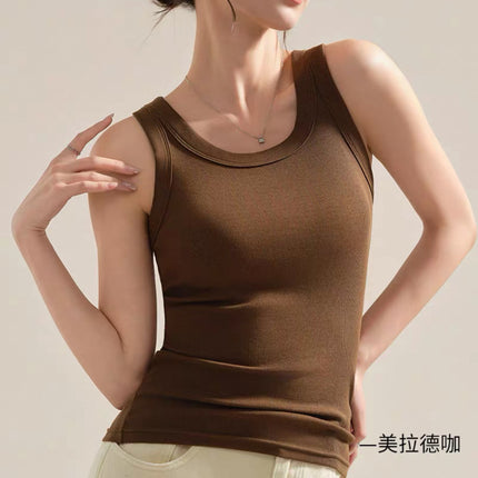 Casual Versatile Camisole for Women with Wide Shoulder Straps, French-Style Sleeveless Top, White Wide Strap Ribbed Tank Top with Beautiful Back Design