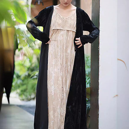 Velvet National Style Printed One Button Cardigan New Chinese Style Cold Style dress