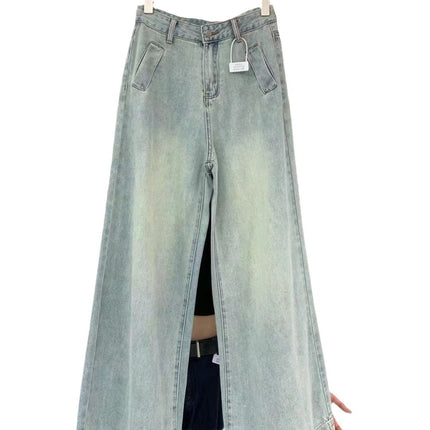 Spot ~ summer new high waist light color wide leg jeans women