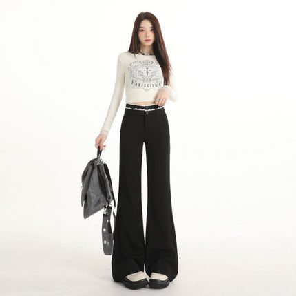 Black Flared Jeans for Women, Autumn New American Style, High-Waisted, Loose, Drapey, Slimming Wide-Leg Bell-Bottom Pants