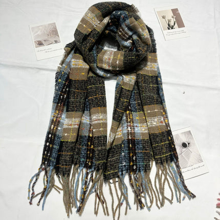 Starry Sky Scarf for Women, New Color-Blocking Autumn and Winter Warm Neck Warmer, Retro Japanese Plaid Versatile Korean-Style Shawl