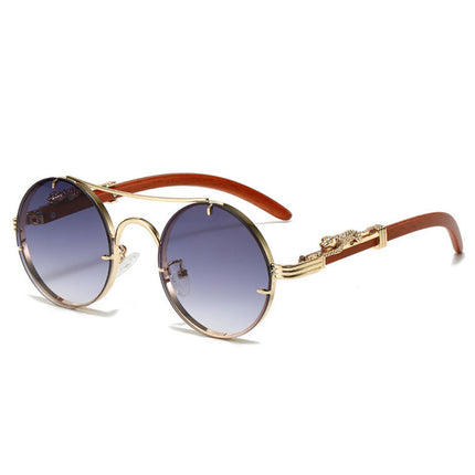 Cross-border European and American sunglasses men's retro punk metal leopard head round frame fashion double beam personality sunscreen sunglasses women