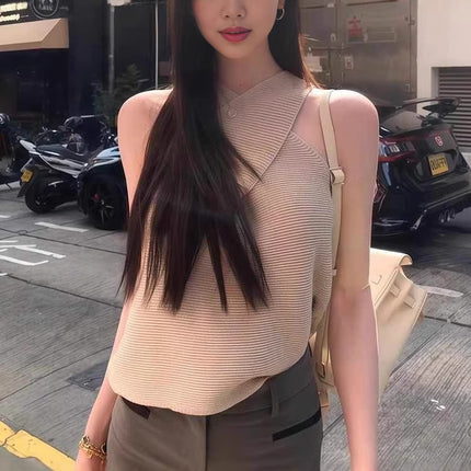 Design Sense Cross Sleeveless Knitted Vest Women's Summer 2025 New Slim-fit Spice Girls Chic Outer Wear Top