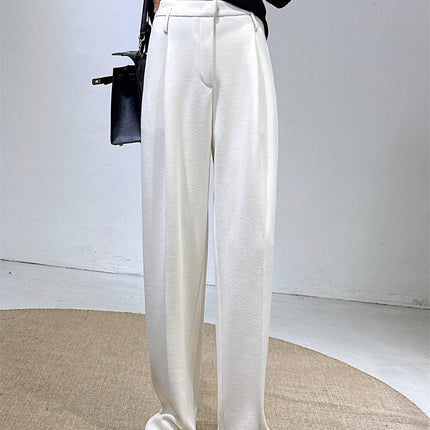 Pet Fans: Autumn and Winter New Style Wool Acetate White Wide-Leg Pants for Women, Woolen Suit Pants, Soft and Waxy Extended Casual Pants