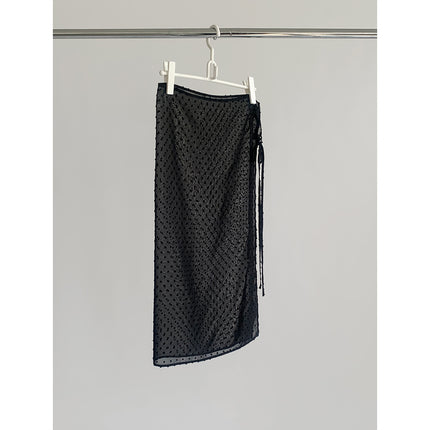 Dorothy South Korea Quality Fart Curtain Flocking Wave Dot Perspective Stacked Spare Skirt Mid-Length Niche Lace-Up Skirt