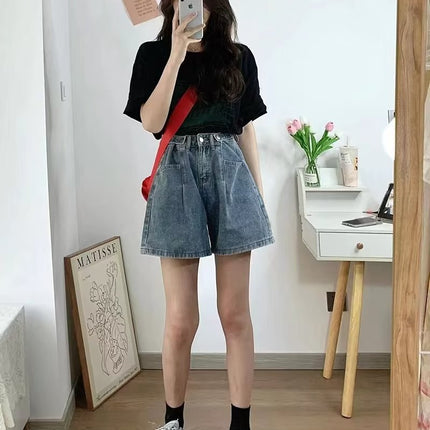 Plus Size High-Waisted Denim Shorts for Women 2025 Summer New Style Fat mm High-Waisted Slimming Look Loose Straight Wide-Leg Mid-Pants