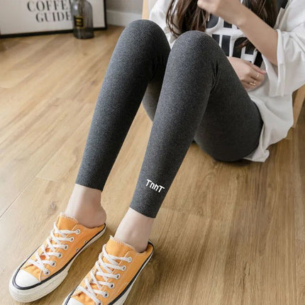 Source Gray Vertical Pattern Warm Plus Velvet Leggings for Women's Outer Wear in Autumn and Winter Thickened High Elastic High Waist Slimming Dropshipping