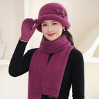 Leather purple (hat + scarf) / One size fits all elastic