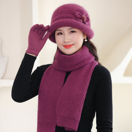 Autumn and winter middle-aged and elderly people hat female mother wool hat fleece-lined cold-proof cotton basin hat grandma old lady knitted hat