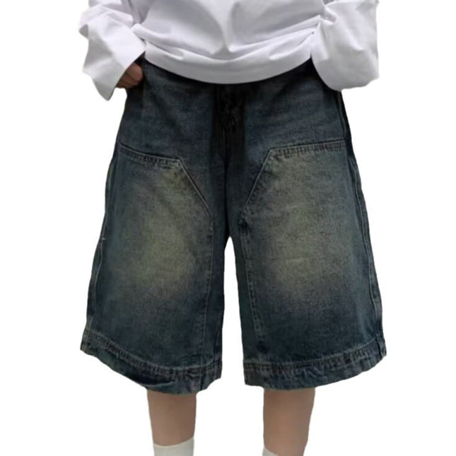 Washed Workwear Denim Shorts for Women, Summer Thin Mid-Length American Street Versatile Loose Straight Sports 7-Point Shorts