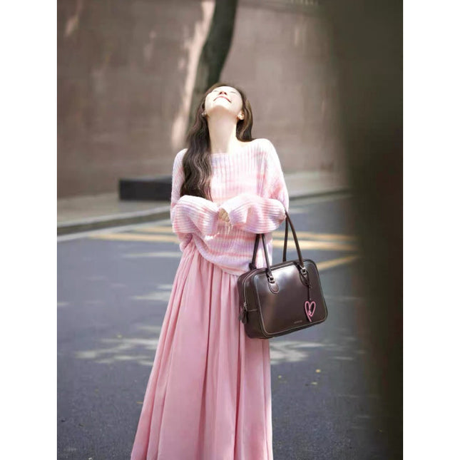 Autumn wear a set of dress women's beautiful and unique miu in miu air sweater dress two-piece suit