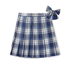 (safety pants) blue ocean plaid skirt + bow tie / XS