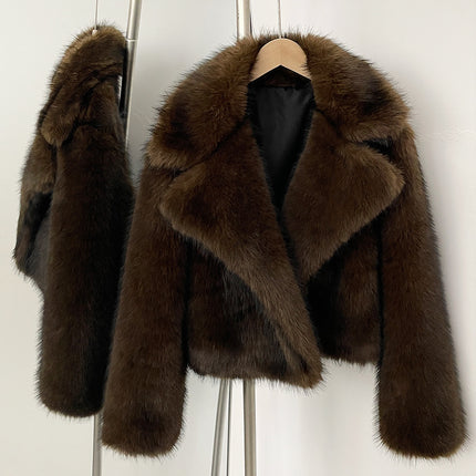 Cross-Border European and American Style Winter Suit Collar Imitation Fur Short Fashion Imitation Fox Fur Coat for Women Simple and Environmentally Friendly