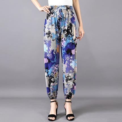 Cross-Border Popular Summer Women's Ice Silk Pants for Middle-Aged and Elderly, Loose Casual Home Pants, Elastic Plus-Size Pants for Square Dancing