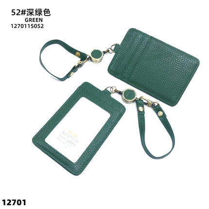 Fashion Genuine Leather Hangtag One-sided ID badge Wrist Wear Drawable Waist Card Bag Japanese and Korean Work Card Set
