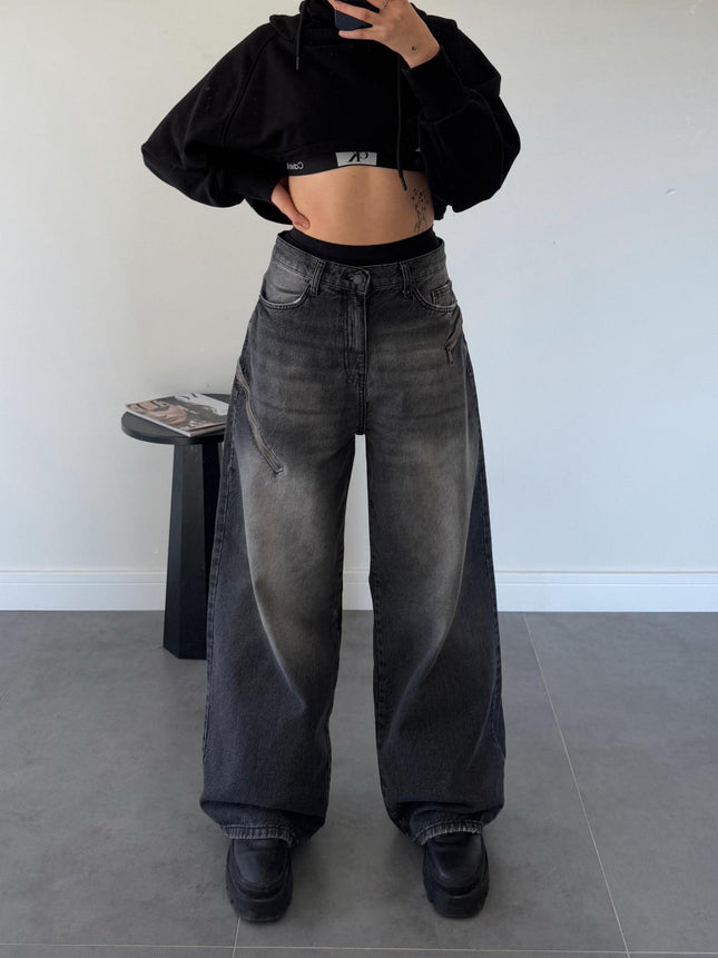 2025 Trendy Versatile New American Retro Street Style Loose Gradient Distressed Floor-Length Women's Jeans 8958