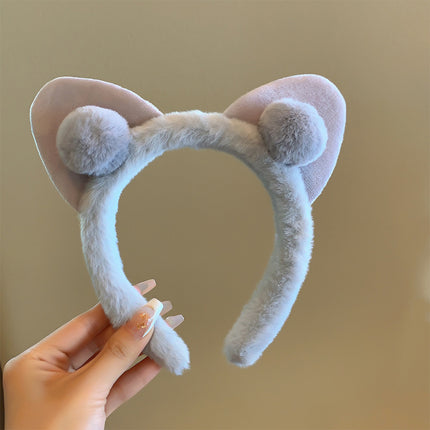 Bow cat ears plush headband face washing hair pressing non-slip headband sweet cute hair bundle children hairpin headdress