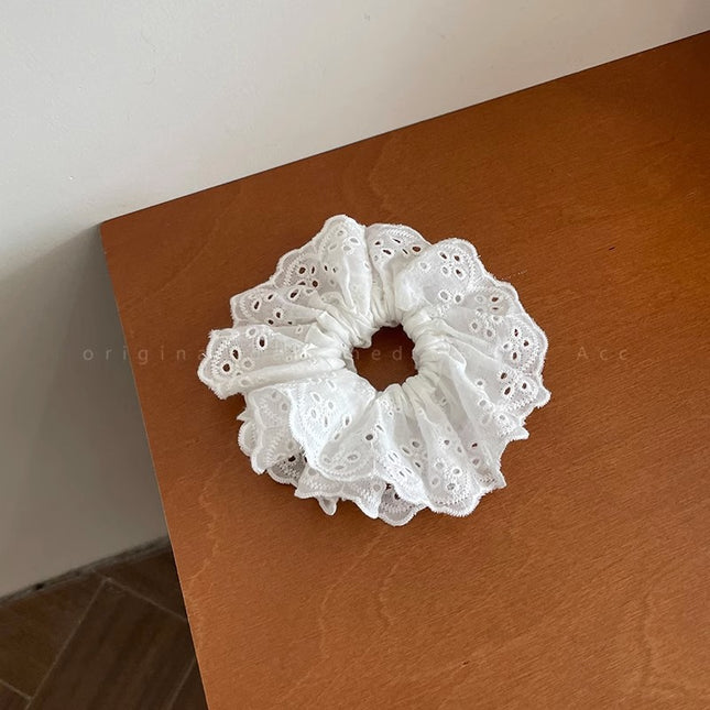 French Style White Mori Style Large Intestine Hair Ring Bear Lace Hair Rope Headwear Women's Rubber Tendon Hair Rope Hair Accessories Lace
