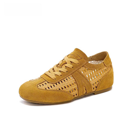 Summer Woven Moral Training Shoes Ins Trendy 2025 New Retro Relaxed Handmade Flats Casual Sports Shoes for Women