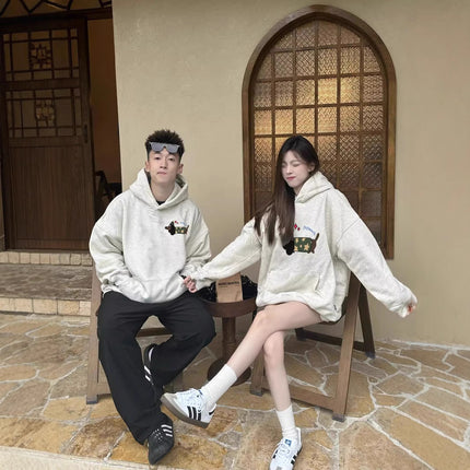 High-End Oversize Tops for Men and Women, Special Couple Wear, Autumn and Winter Velvet Hooded Sweatshirts, Trendy Brand Class Uniforms