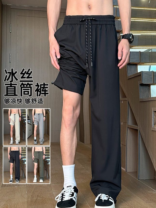 Summer Comfortable Ice Silk Pants Unisex Cool Breathable Quick-drying plus size Sports Pants Thin Drawstring Casual Pants