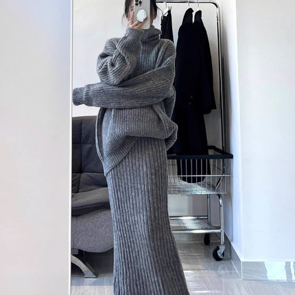 High-end Light Luxury Socialite French Retro Turtleneck Sweater Cold Style Fashion Two-piece Suit Simple Skirt Elegant