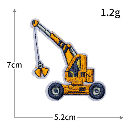 Hot-Selling Computer Embroidery Excavator Engineering Vehicle Bulldozer Cartoon Embroidery Cloth Patch No-Sew Iron-On Hot Melt Adhesive Patch