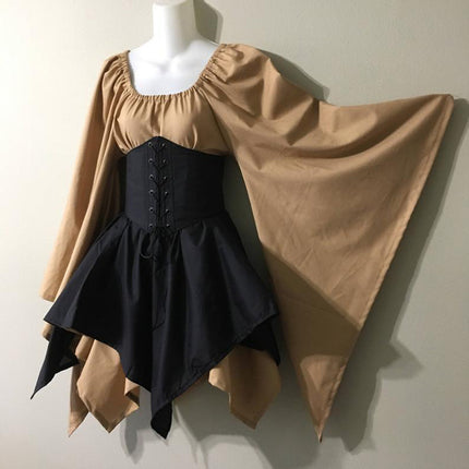 Cross-Border Wish New Party European and American Women's Long-Sleeved Renaissance Medieval Bell-Sleeved Dress