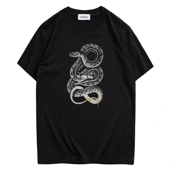 Kangli Direct Spray Trendy Brand Men's Spray Printing Alphabet Flower Snake All-match Short-sleeved Fashionable Couple Casual Vest Loose T-shirt