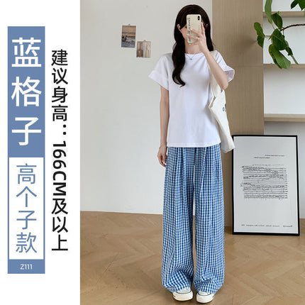 Plaid Pants Women's Summer Thin 2025 New High Waist Dipped Retro Casual Straight Leg Lazy Yamamoto Pants
