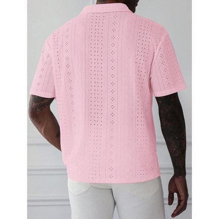 Autumn New Cross-Border Export Shirt Men's Pure Color Short-Sleeved Casual Burnt Flower Embroider