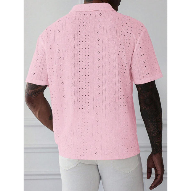 Autumn New Cross-Border Export Shirt Men's Pure Color Short-Sleeved Casual Burnt Flower Embroider