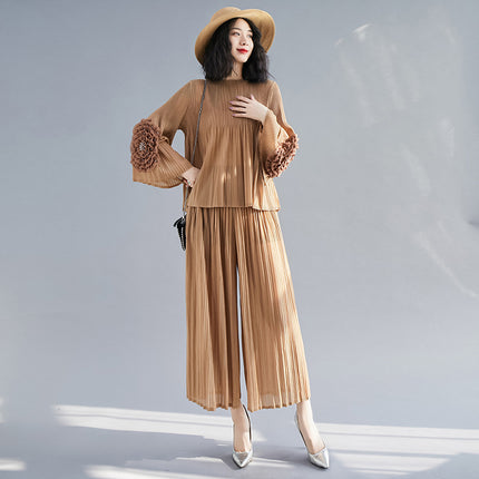 2026 Fashionable and Elegant New Women's Clothing, Issey Miyake Pleated Spring-Summer New Style Puff Sleeve Women's Top