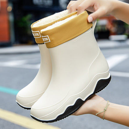 Japanese-Style Rain Boots for Women, Mid-Calf Plastic Waterproof Shoes, Lightweight Outdoor Water Shoes, Non-Slip Rubber Shoes, Kitchen Overshoes for Couples