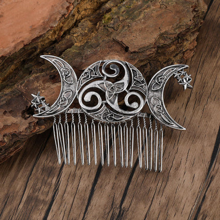 Cross-Border Hot-Selling Retro Viking Celtic Knot Hair Comb Triple Moon Star Hair Accessory Norwegian Style Jewelry Wholesale